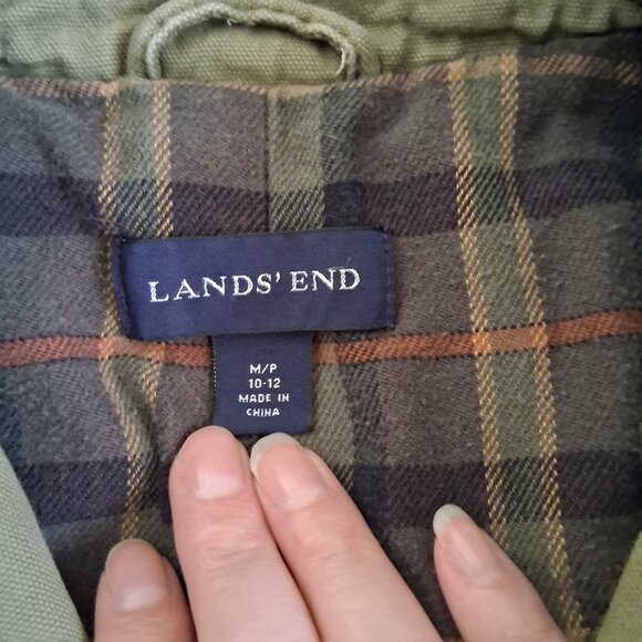 Lands' End Women's Medium Petite Khaki Green Plaid Lined Canvas Chore Coat - Picture 6 of 14